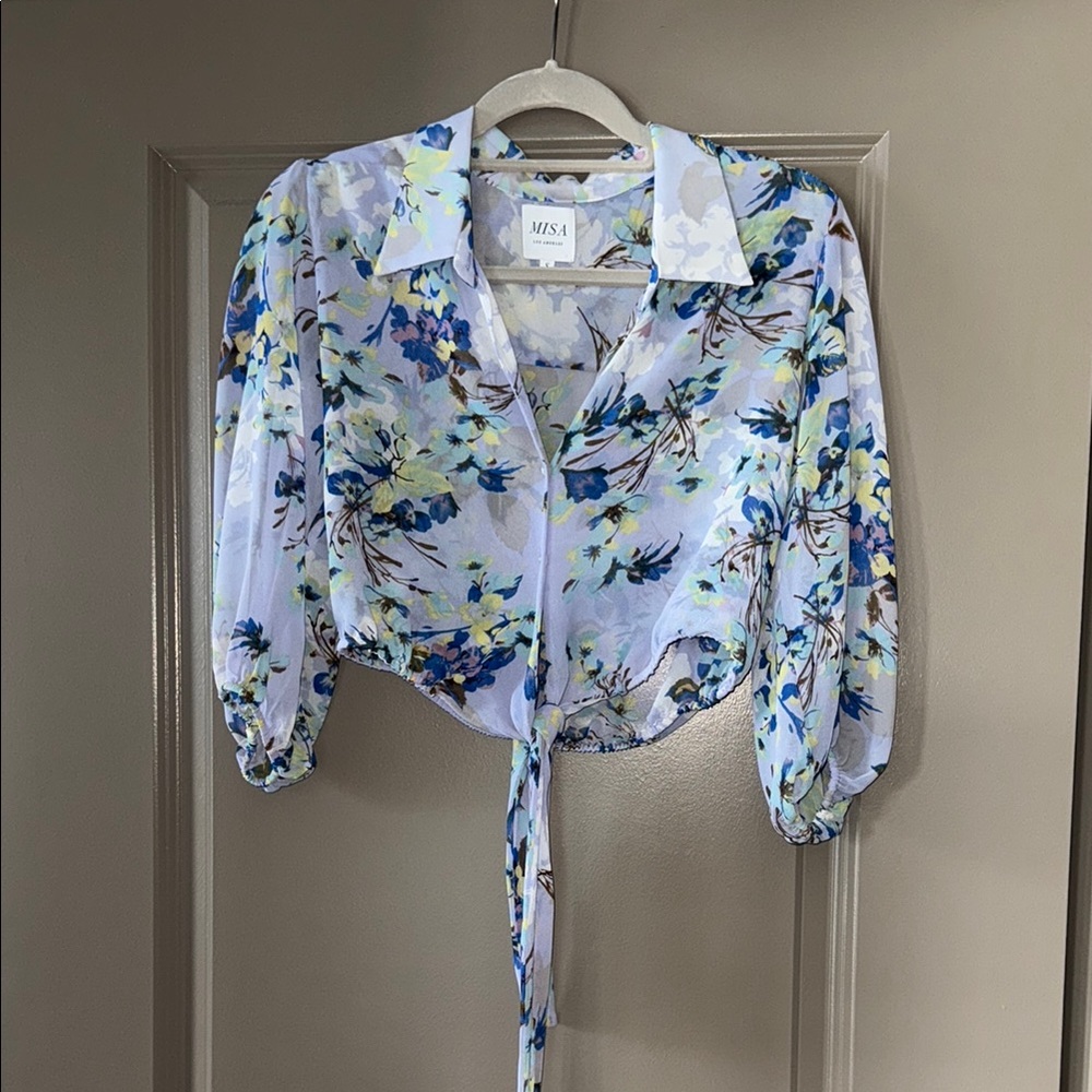 MISA Floral Blue tie Top